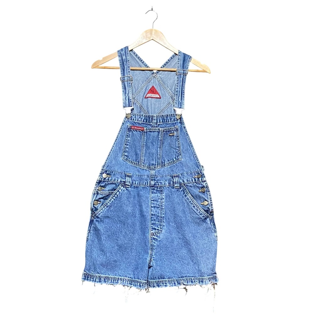 No Boundaries Vintage Denim Shortalls Bib Overalls Frayed Hem Womens Large Y2K